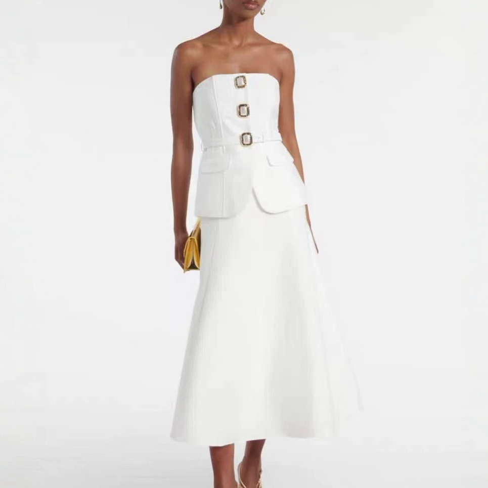 Women'S Formal Day Wear - Conjunto de Top Cropped Sem Alças