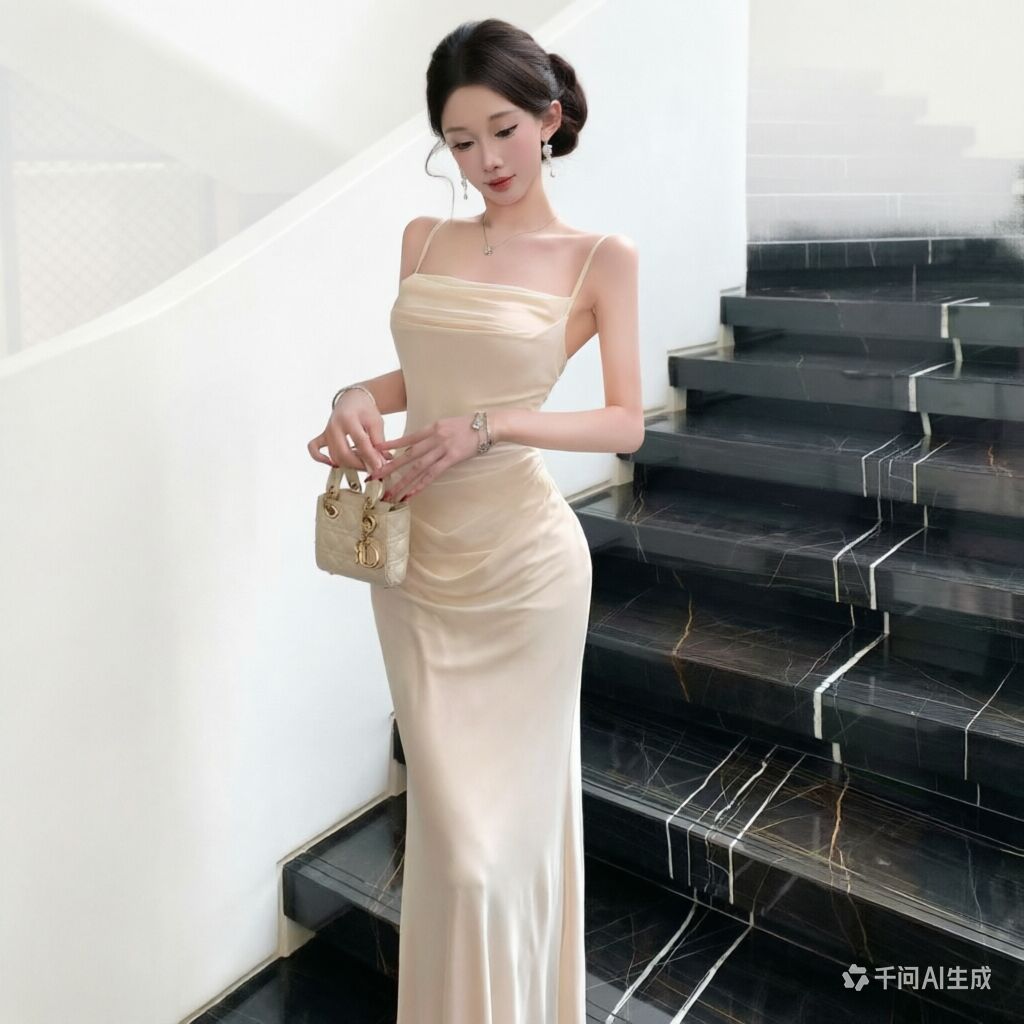 Women Formal Wear M&S - Vestido de Malha Bege Chique, Elegante