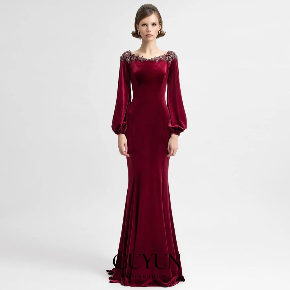 Women'S Formal Dinner Wear - Cuyun personalizado semi-sereia borgonha vestido de