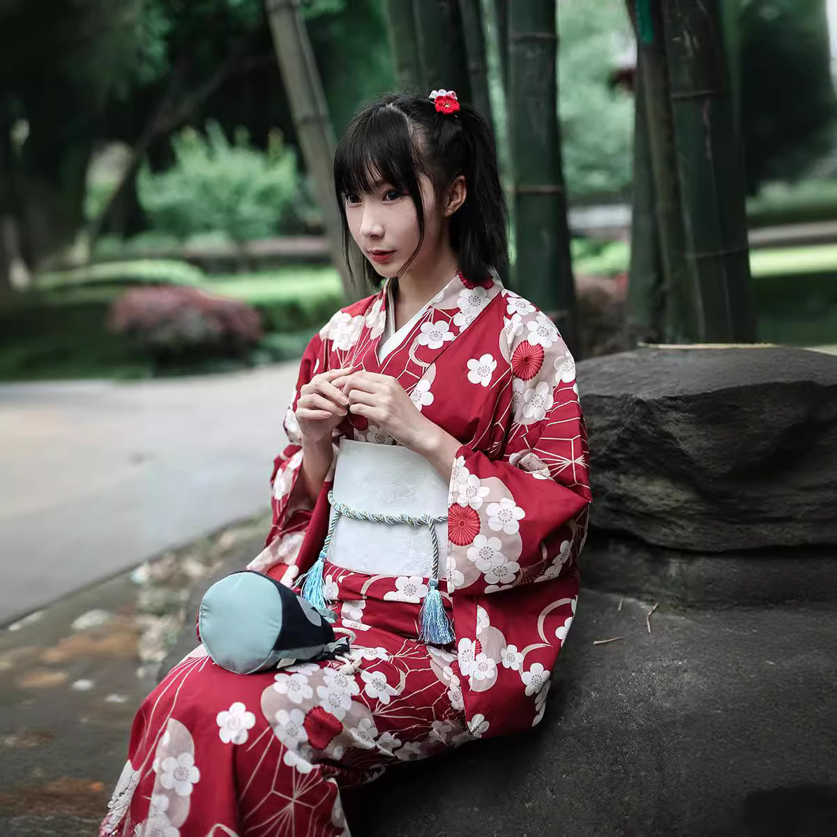 Japanese Women Formal Wear - Quimono Yukata Japonês Vermelho Feminino com