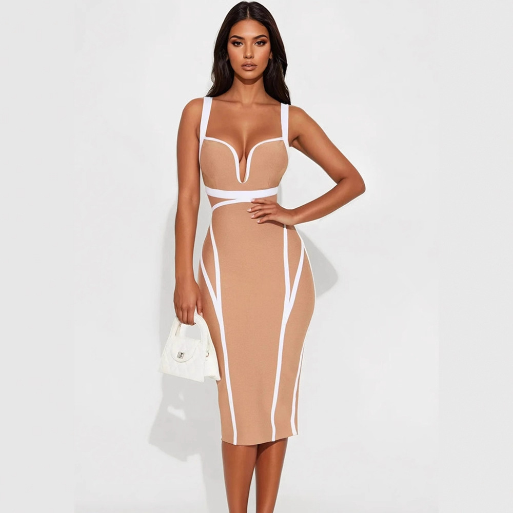 Women'S Formal Dinner Wear - Vestido de Alças Cor Damasco com